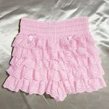 Stetnode Kawaii Booty Shorts Floral Lace Lingerie Shorts Layers Ruffles High Waist Frilly Bloomers Streetwear Coquette Fairy Y2k Pants