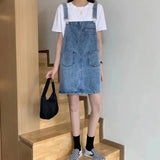 Stetnode Summer Denim Overall Dress for Women 2024 Pockets Sleeveless Jeans Dresses Woman Korean Loose Spaghetti Strap Dress Mujer