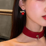 Stetnode New Style Temperament Red Color Christmas Bow Stud Earrings for Women Rhinestone Bowknot Red Ball Earring Girls Party Jewelry