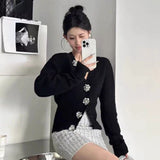 Stetnode Vintage 3D Rose V-neck Cardigan Coat Women Y2k Slim Waist Single Breasted Sweaters Early Autumn New Long Sleeve Tops Mujer