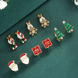 Stetnode 5 Pairs/Set Clip Earring for Women Small Cute Xmas Tree Snowflake Crutch Santa Claus Ear Clip Girls Christmas Party Jewelry Gift