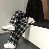 Stetnode Harajuku Black White Plaid Pants Women 2024 Oversized Wide Leg Trousers Female Korean Style High Waist Checkered Pants Female