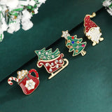 Stetnode 4 Pcs Drip Oil Santa Claus Christmas Tree Sled Car Brooches for Women Men New Year Christmas Office Party Jewelry Accessories