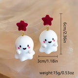 Stetnode Cute Resin Ghost Drop Earrings for Women Red Bowknot Star Ghost Earring Christmas Halloween Festival Party Jewelry Accessories