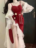 Stetnode French Vintage Fairy Mermaid Dress Women Lace Korean Party Princess Strap Dress Female 2024 Spring Court Sweet Lolita Midi Dress