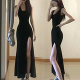 Stetnode Sexy High Split Spaghetti Strap Dress Women 2024 Summer Black Bodycon Dresses Woman Sleeveless Party Long Dress Ladies