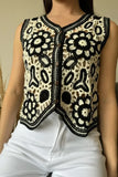 Stetnode Floral Crochet Vest for Women Sheer Open-knit Flower Button Front Sleeveless Jacket Tank Top Summer Vacation Outfit