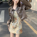 Stetnode 2024 Spring New Streetwear Floral Printed Sexy Slim Suspender Dress Women +Solid Color Casual Long-sleeved Jacket Two-piece Suit