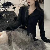 Stetnode Gothic Women Black Shirts Korean Dark Academic Female Designed Irregular Tops Spring Fashion Streetwear Y2K Blouse