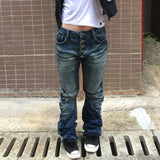 Stetnode Washed Distressed Micro-flared Jeans for Women Stylish High Street Straight Jeans Millennial Harajuku Style Hip Hop Y2k Trousers