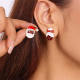 Stetnode New Design Christmas Grandpa Grandma Stud Earrings for Women Cute Asymmetric Deer Santa Claus Earrings Girls New Year Xmas Gift