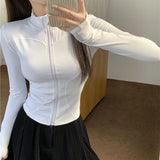 Stetnode Spring Summer Slim Fit Crop Tops Women Korean Wild Sports Fitness Long Sleeve Coat Woman Y2K Streetwear Zipper Up T Shirt