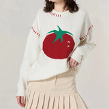 Stetnode Women Y2K Tomato Printed Pullover Sweater Top Oversized Fruit Graphic Long Sleeve Crew Neck Knit Sweater Fall Streetwear