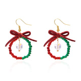 Stetnode Handmade Crystal Beads Bowknot  Drop Earrings for Women Colorful Rice Beaded Christmas Earring Girls New Year Daily Jewelry Gift