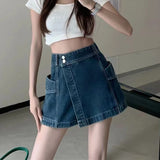 Stetnode Korean Style High Waist Skirt Shorts Women 2024 Summer Pockets Denim Shorts Woman Double Button A Line Skirt Pants Female