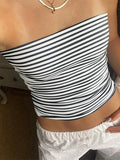 Stetnode Women Y2K Strapless Tube Tops Sexy Off Shoulder Backless Striped Bandeau Going Out Sleeveless Crop Tank Tops