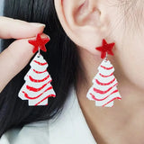 Stetnode New Creative Cartoon Christmas Earrings for Women Girl Cute Acrylic Snowman Dinosaur Elk Xmas Tree Drop Earring New Year Jewelry