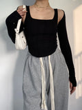 Stetnode Women Striped Stitching Slim T-shirt Female 2 In 1 Shrug Set Co-ord Crop Shrug And Corset Tank Tops Set Y2k Streetwear New