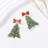 Stetnode Delicate Colorful Crystal Christmas Tree Drop Earrings for Women Shiny Rhinestone Bowknot Earrings Girls Holiday Jewelry Gifts