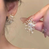 Stetnode Temperament Beautiful Firework Stud Earrings for Women Korean Imitation Pearl Rhinestone Snowflake Earring Girls Party Jewelry