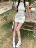 Stetnode Spring Outfit Korean style Dresses Women Solid Summer Slim Fashion Mini Popular Chic High Waist Ladies Temperament Elegant Half  Collar