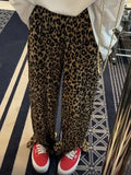 Stetnode Leopard Print Slit High Waist Wide Leg Pants Fashion Street Loose Casual Pants Retro All-match Trousers Streetwear Women