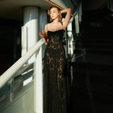 Stetnode Black Sexy See Through Dress Summer 2024 Elegant and Beautiful Dress Appliques Maxi Formal Lace Up Event Dress