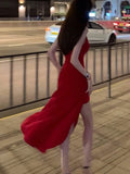 Stetnode Sexy Red Dress Women Korean Style Casual Sleeveless Vestidos Female Evening Party Prom Robe Elegant Split Irregular Clothes New