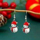 Stetnode Cute Christmas Snowman Drop Earrings for Women Fashion Shiny Crystal Snowflake Earring Girls New Year Party Jewelry Holiday Gift