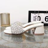 Stetnode Party Outfits Spring Outfits Rhinestone Slippers - Summer Fashion with Thick High Heel for Women