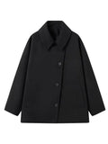 Stetnode Fashion Solid Lapel Single Breasted Woolen Jacket For Women Elegant Quilted Long Sleeved Coat 2024 Autumn Lady Commute Outwear