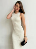 Stetnode  Tight Sleeveless Knitted Long Dress For Women Hip Wrap Solid Color Round Neck Elegant Sexy 2024 Summer New Knitwear Dress