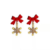 Stetnode Korean Sweet Imitation Pearl Snowflake Drop Earrings for Women Delicate Colorful Rhinestone Snowflake Earring Christmas Jewelry