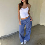 Stetnode Vintage 90s Vintage Loose Trousers Women Y2K Striped Pants Wide Leg Lounge Bottom Casual Elastic Waist Pajama Pants Streetwear