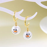 Stetnode Fashion Christmas White Snowman Pearl Drop Earrings for Women Cute Rhinestone Snowflake Earring Jewelry New Year Holiday Gifts