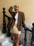 Stetnode Retro Brown Lapel With Pocket Jacket Woman Fashion Buttons Long Sleeve Short Coat 2024 Female Autumn High Street Outwear