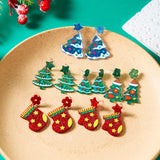 Stetnode Classic Green Christmas Tree Acrylic Printed Earrings for Women Cartoon Pattern Red Star Gloves Drop Earring Xmas Jewelry Gifts