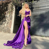 Stetnode  Sunny Sexy Purple Sweetheart Neck Mermaid Satin Long Prom Dresses Side Slit Women Evening Gowns Formal Party Custom Made