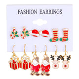 Stetnode 6 Pairs Christmas Set Trendy Xmas Tree Elk Snowman Santa Claus Earrings for Women New Design Holiday Jewelry Friendship Gift