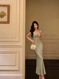 Stetnode Sexy Sheath Spaghetti Straps Green Prom Dresses Birthday Outfits Evening Gown SD1000