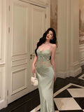 Stetnode Sexy Sheath Spaghetti Straps Green Prom Dresses Birthday Outfits Evening Gown SD1000