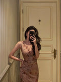 Stetnode Sexy Sheath V Neckline Long Pink Floral Prom Dresses Birthday Outfits Evening Gown SD1002