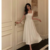 Stetnode Sexy A line Square Neckline White Satin Prom Dresses Birthday Outfits Evening Gown SD1003