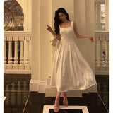 Stetnode Sexy A line Square Neckline White Satin Prom Dresses Birthday Outfits Evening Gown SD1003