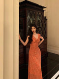 Stetnode Classy A line V neckline Orange Chiffon Long Prom Dresses Birthday Outfits Evening Gown SD1011