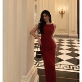 Stetnode Sexy Sheath Jewel Neckline Red Long Prom Dresses Birthday Outfits Evening Gown SD1012