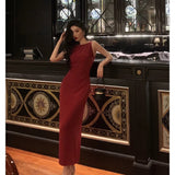 Stetnode Sexy Sheath Jewel Neckline Red Long Prom Dresses Birthday Outfits Evening Gown SD1012