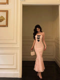 Stetnode Classy Mermaid Strapless Lace Pink Prom Dresses Birthday Outfits Evening Gown SD1015