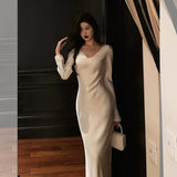 Stetnode Sexy Sheath V Neckline Ivory Long Prom Dresses Birthday Outfits Evening Gown SD1017