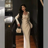 Stetnode Sexy Sheath V Neckline Ivory Long Prom Dresses Birthday Outfits Evening Gown SD1017